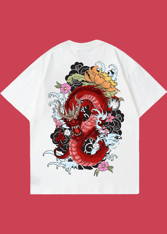 VLAM Red Dragon Back Print Unisex Oversized Tshirt