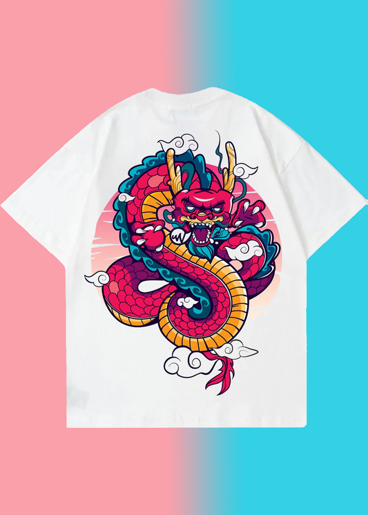 VLAM Pink Dragon Back Print Unisex Oversized Tshirt