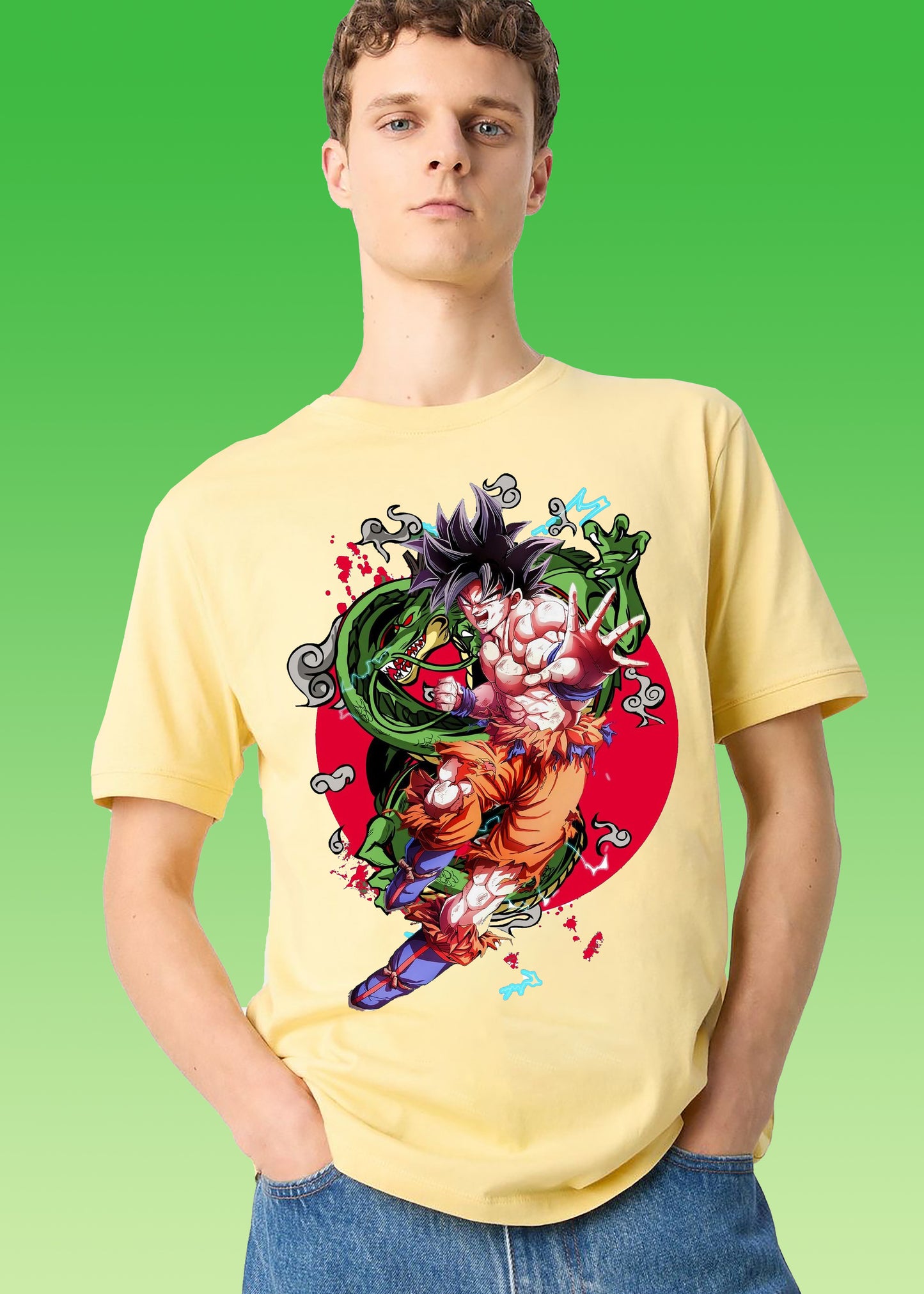 VLAM Goku Dragon Print Mens Anime T-shirt