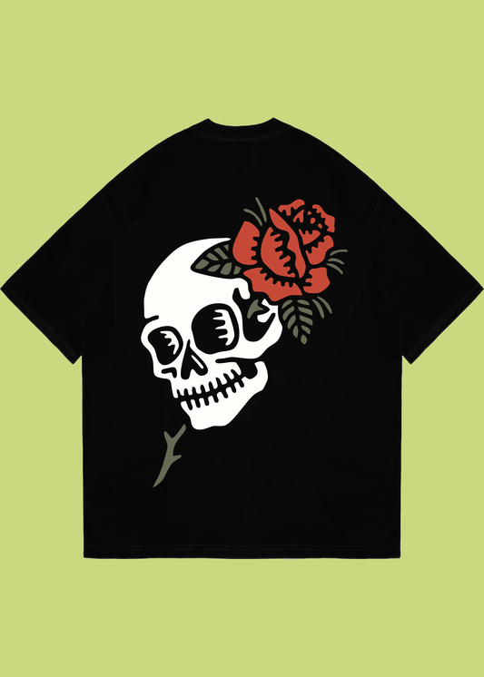 VLAM Skull and Rose Back Print Unisex Oversized Tshirt