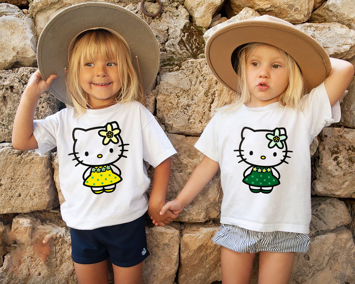 VLAM Kitty Cartoon Print Kids T-shirt  (Pack of 2)