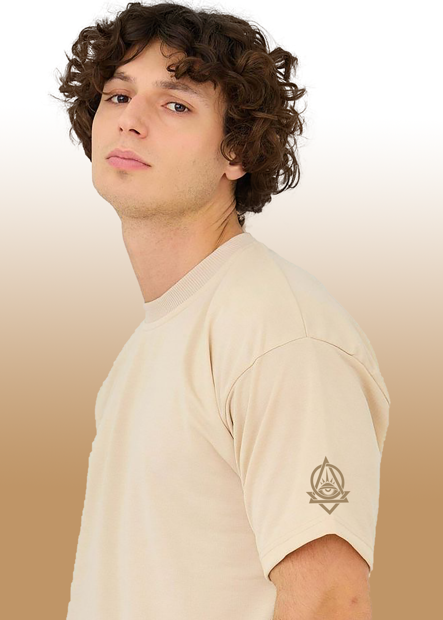 VLAM Regular Fit Beige Solid Tshirt