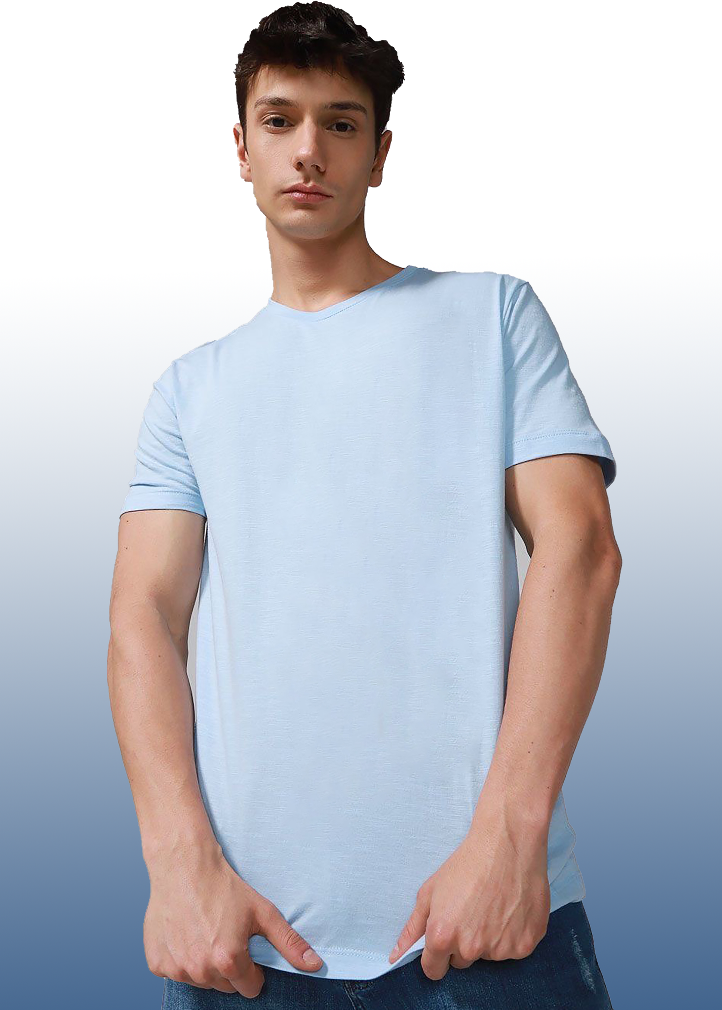 VLAM Sky Blue Regular Fit Solid Tshirt