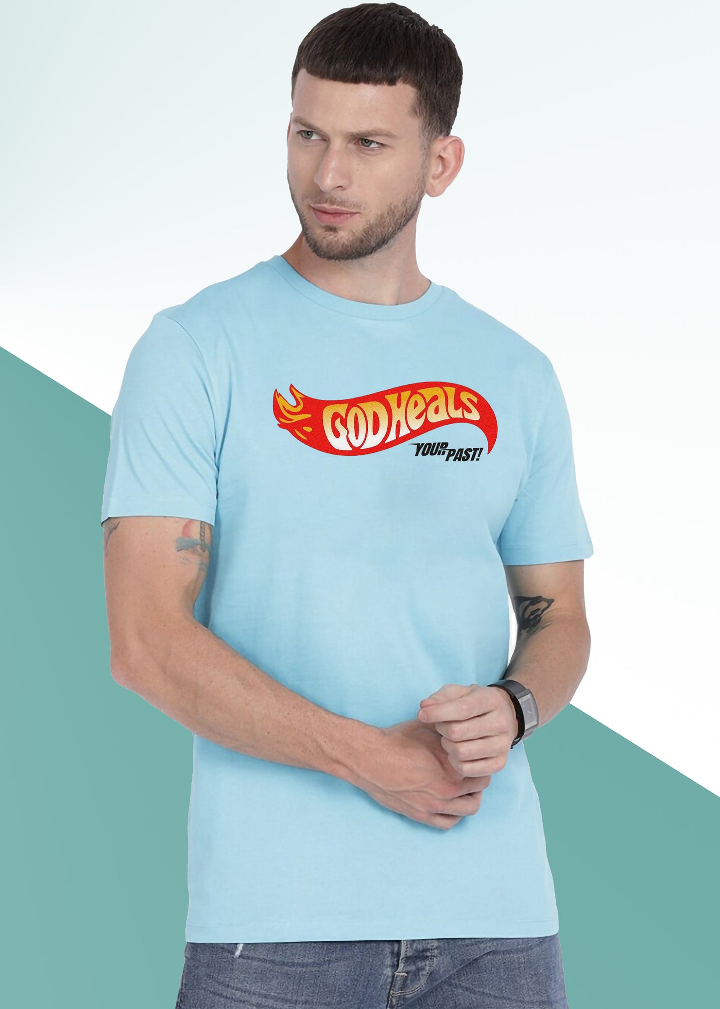 VLAM Mens God Heals Your Past Graphic Tshirt