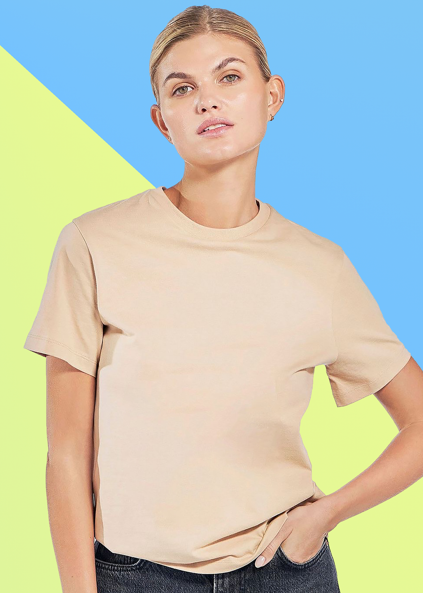 VLAM Regular Fit Beige Solid Tshirt