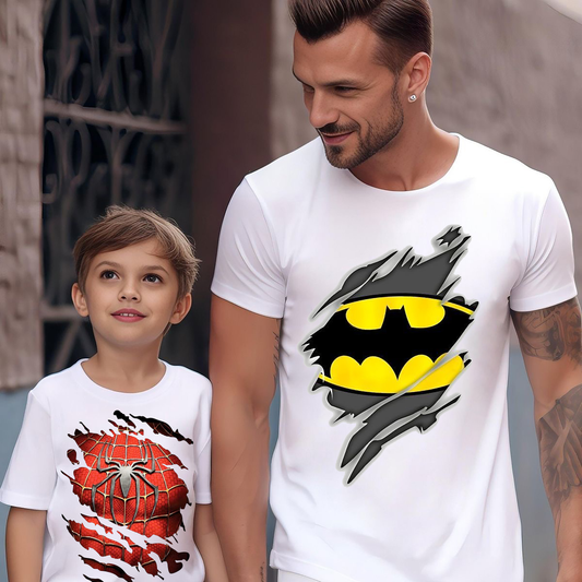VLAM Spiderman and Batman Tshirt For Dad and Son