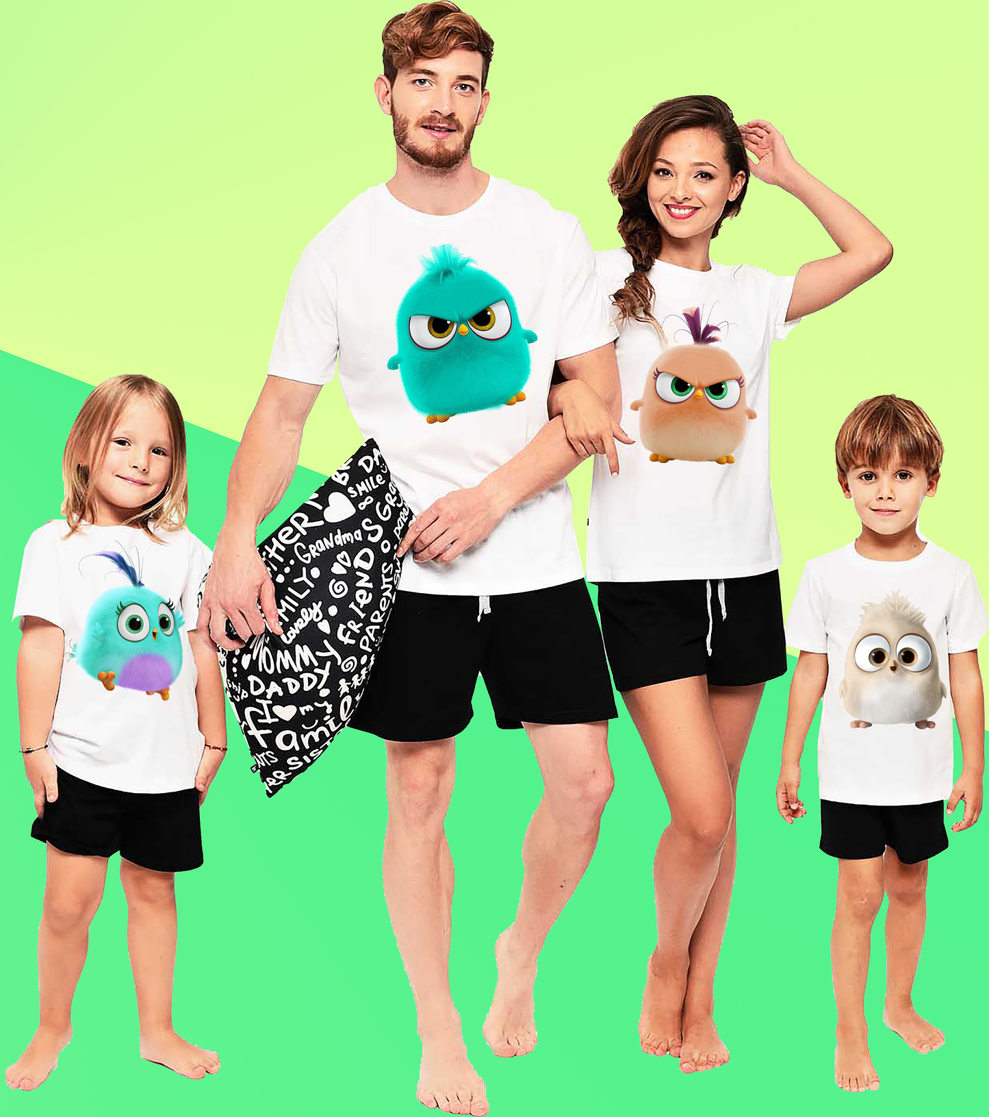 Funny Angry Birds Print Graphic Family Tshirt (Pack Of 4)