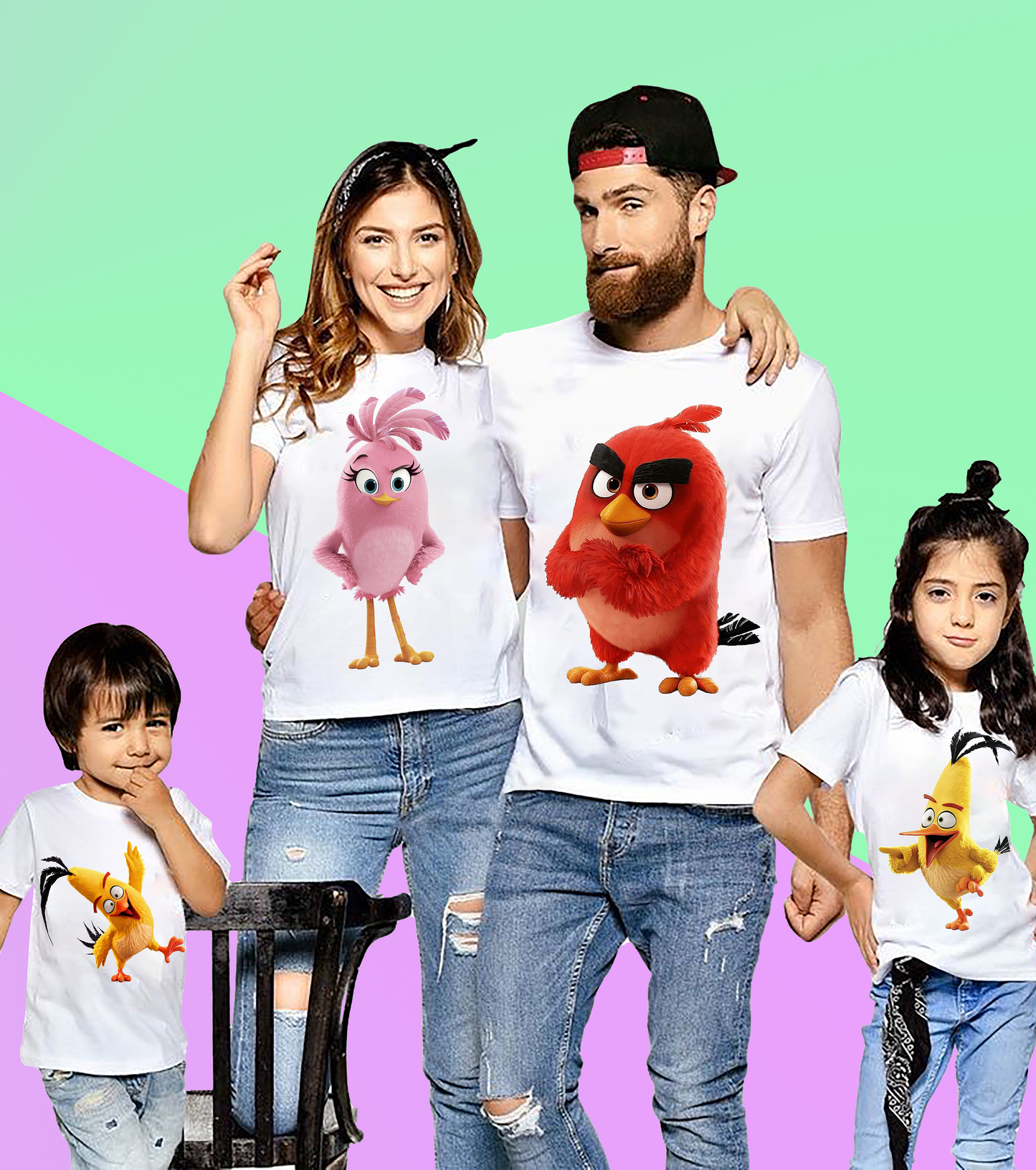 Angry Birds Print Family Tshirt (Pack Of 4)