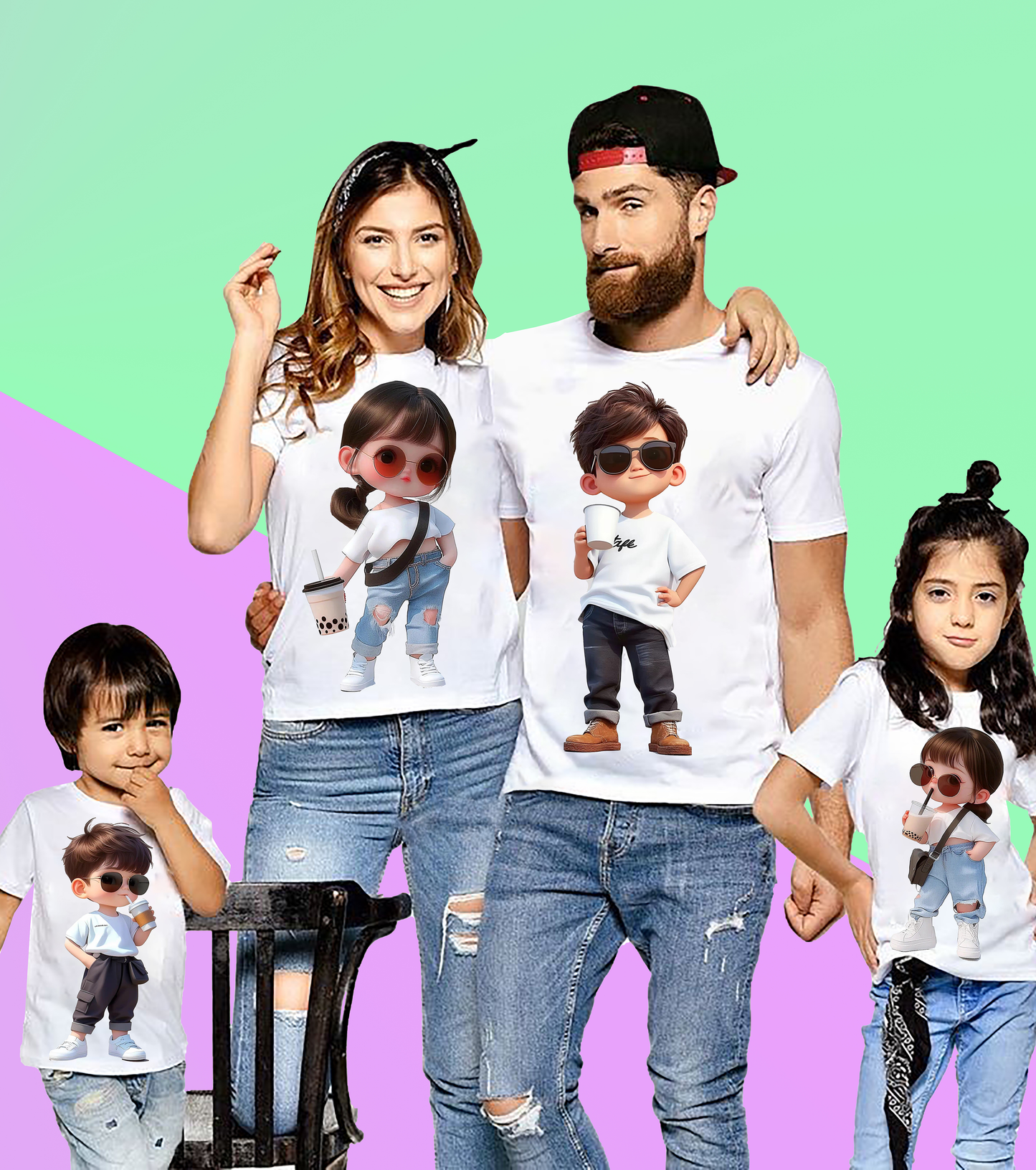 Animated Family Character Print Tshirt (Pack Of 4)