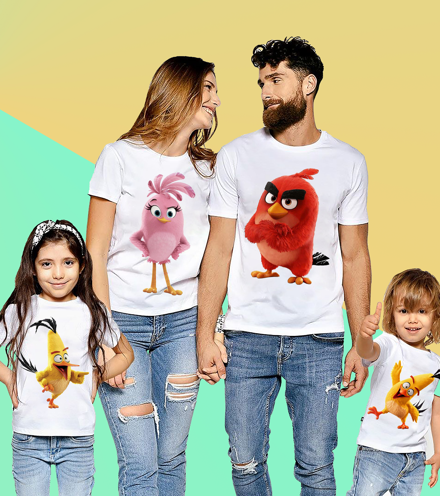 Angry Birds Print Family Tshirt (Pack Of 4)