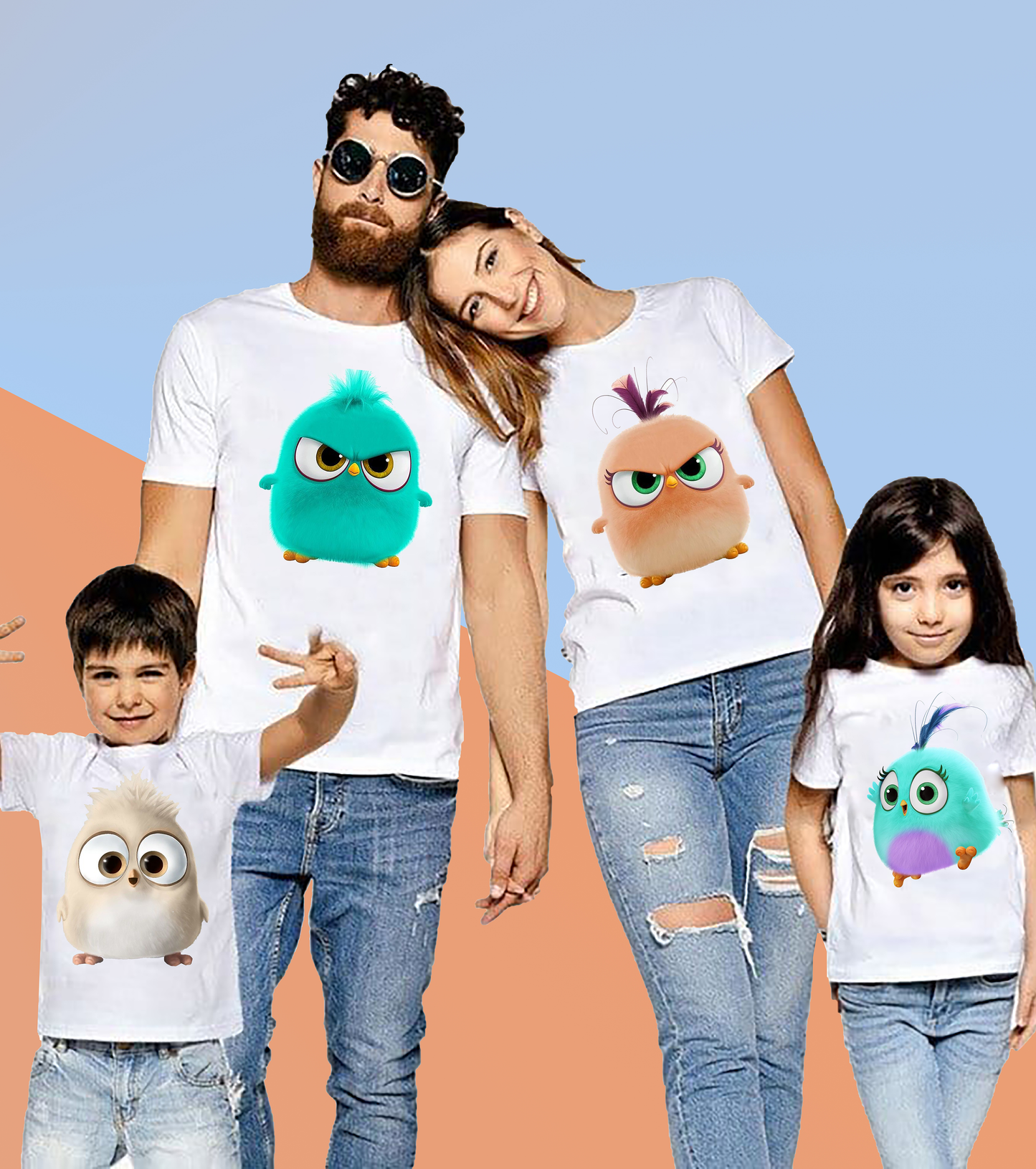Funny Angry Birds Print Graphic Family Tshirt (Pack Of 4)