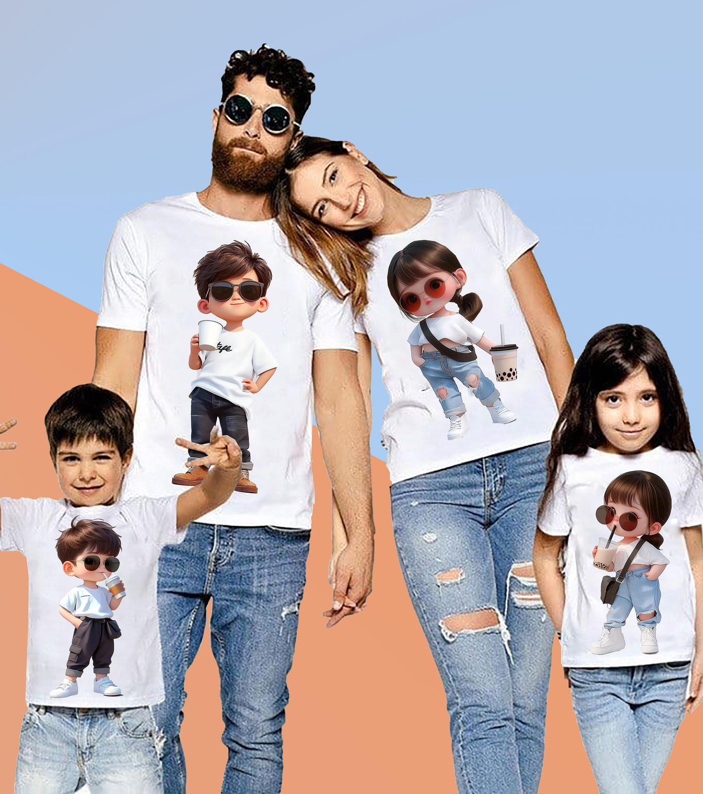Animated Family Character Print Tshirt (Pack Of 4)