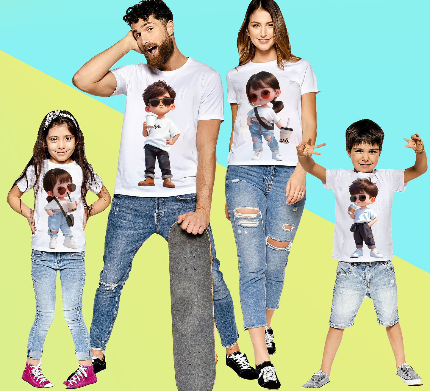 Animated Family Character Print Tshirt (Pack Of 4)