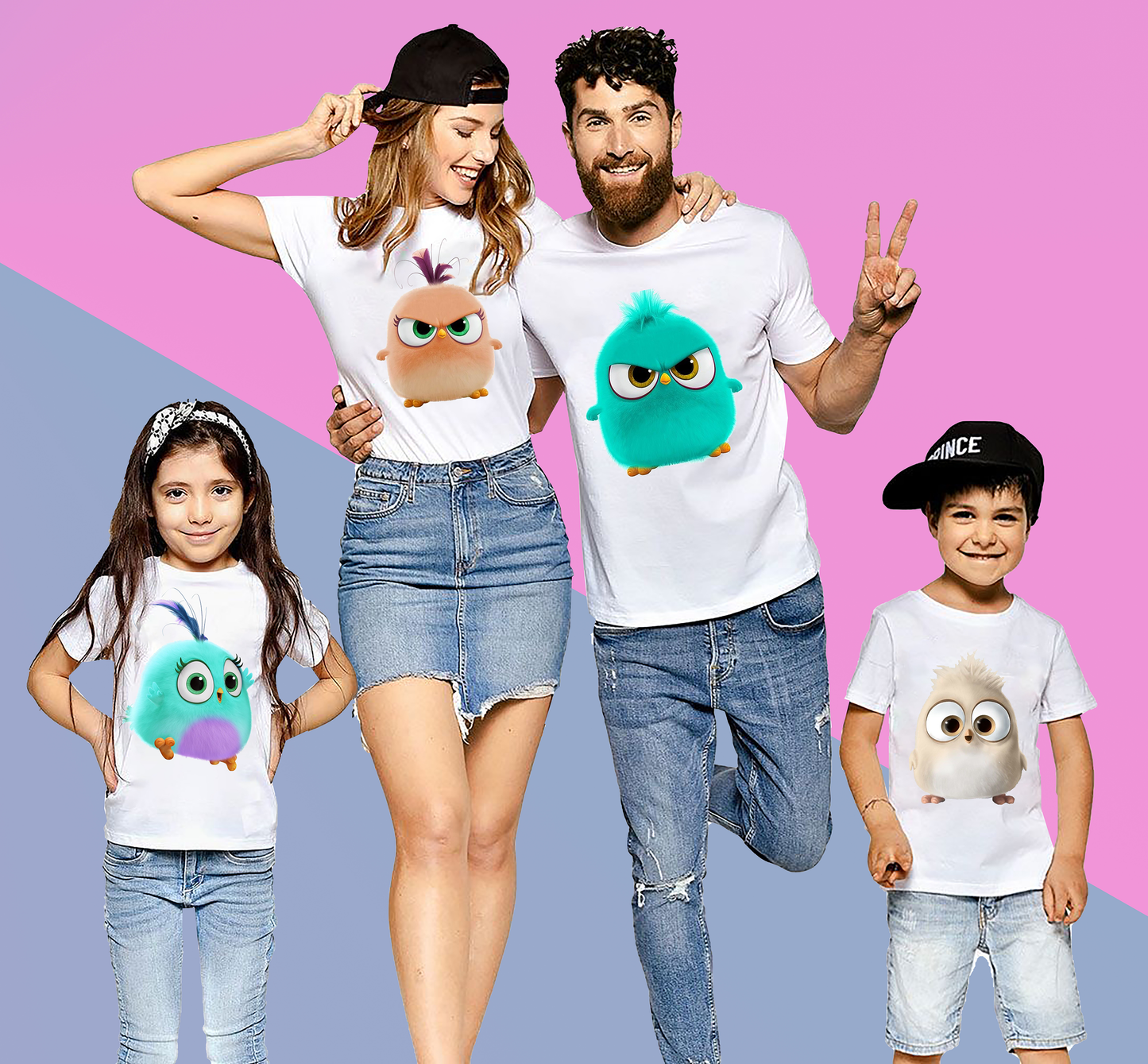 Funny Angry Birds Print Graphic Family Tshirt (Pack Of 4)