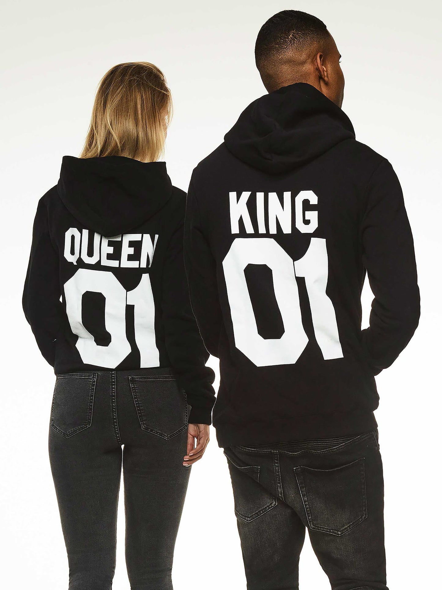 King and Queen Print Black Hoodie