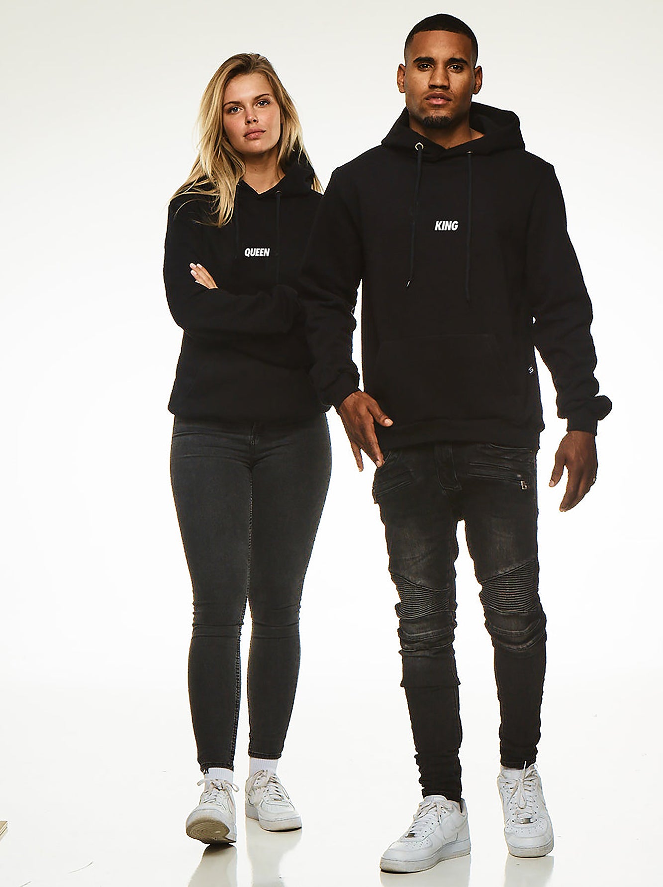 King and Queen Couple Print Black Hoodie