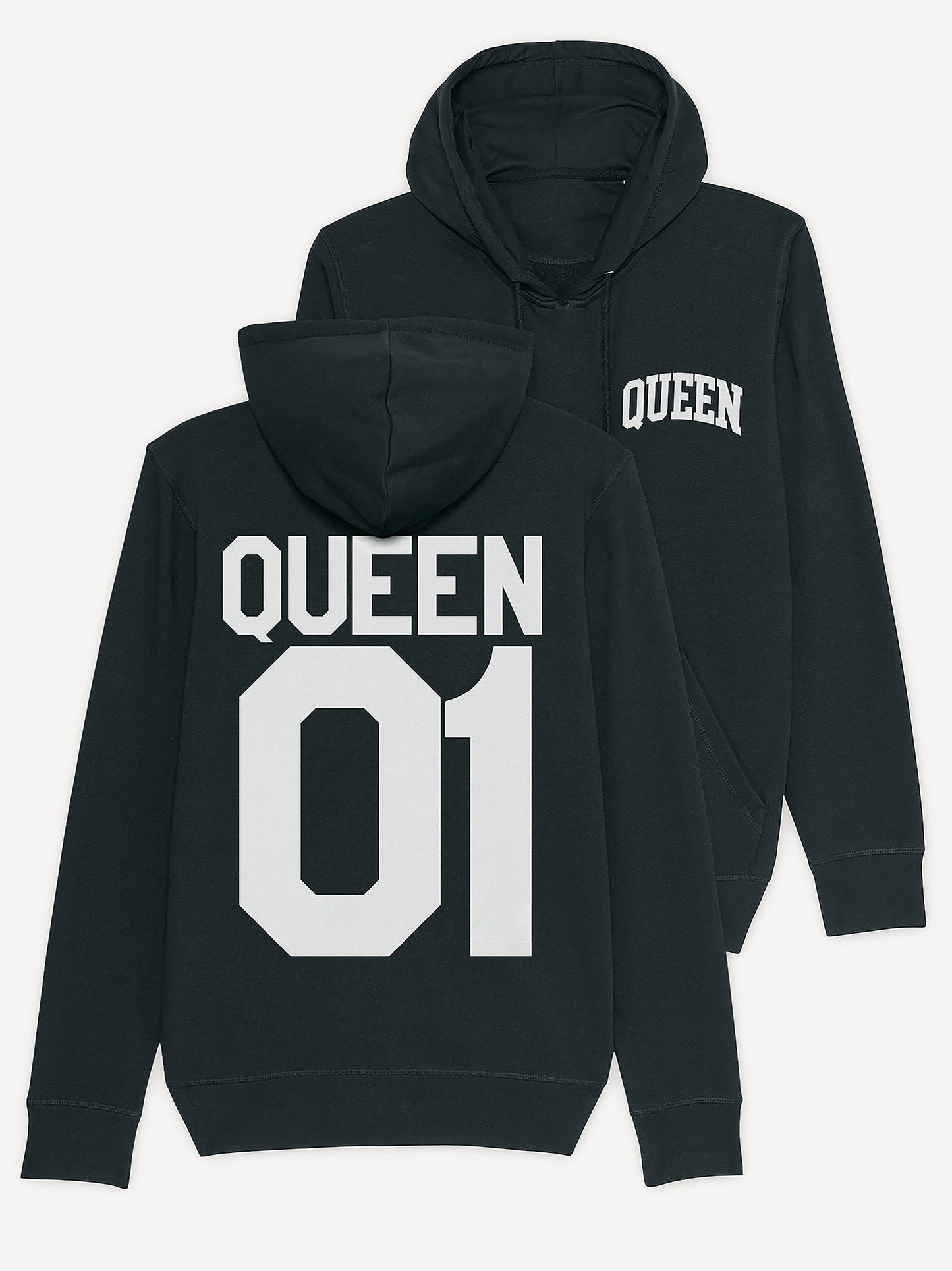 King and Queen Print Black Hoodie