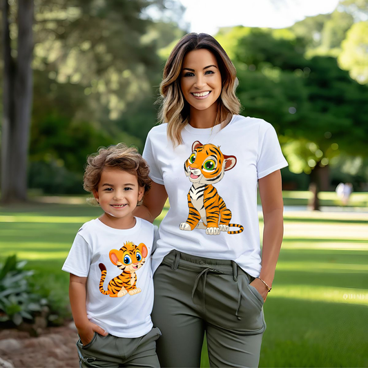 VLAM Tiger Cartoon Print Mom and Son Tshirt