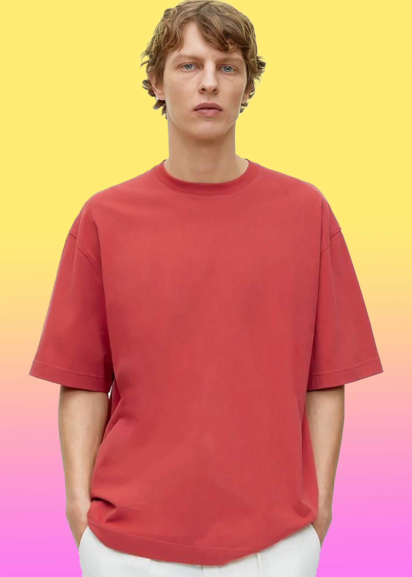 VLAM Oversized Fit Solid Red Tshirt