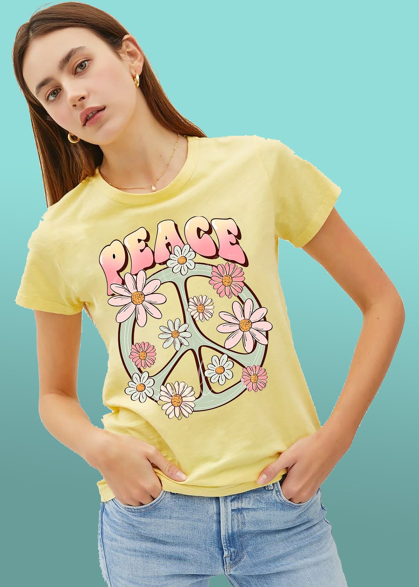 VLAM Womens Floral Peace Symbol Tshirt