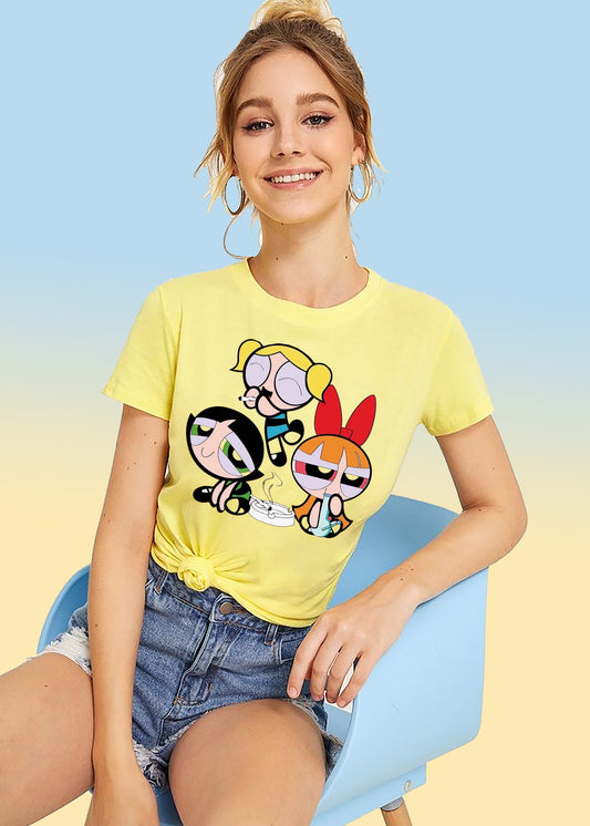 VLAM Womens Dope Powerpuff Cartoon Tshirt