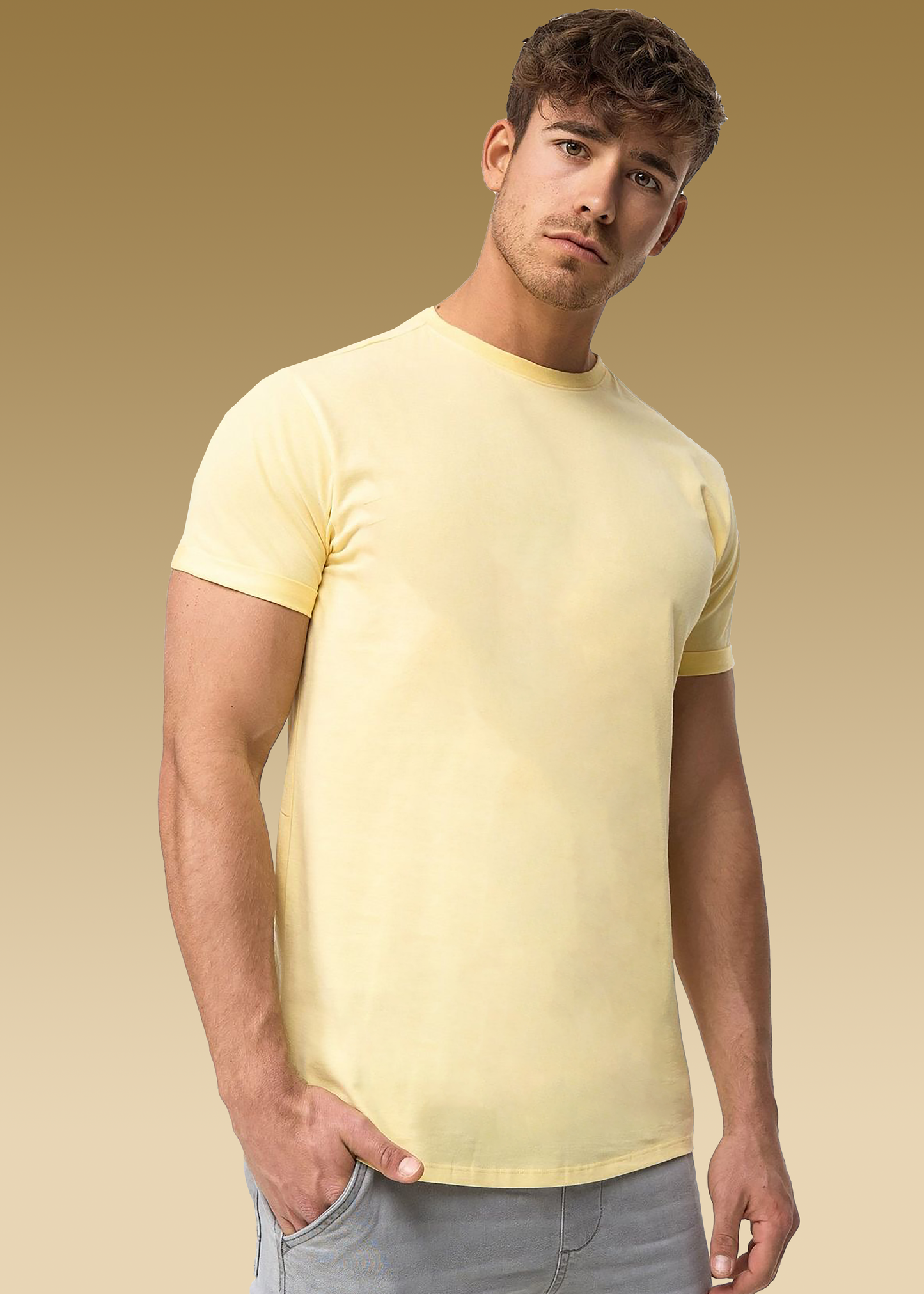 VLAM Regular Fit Yellow Solid Tshirt