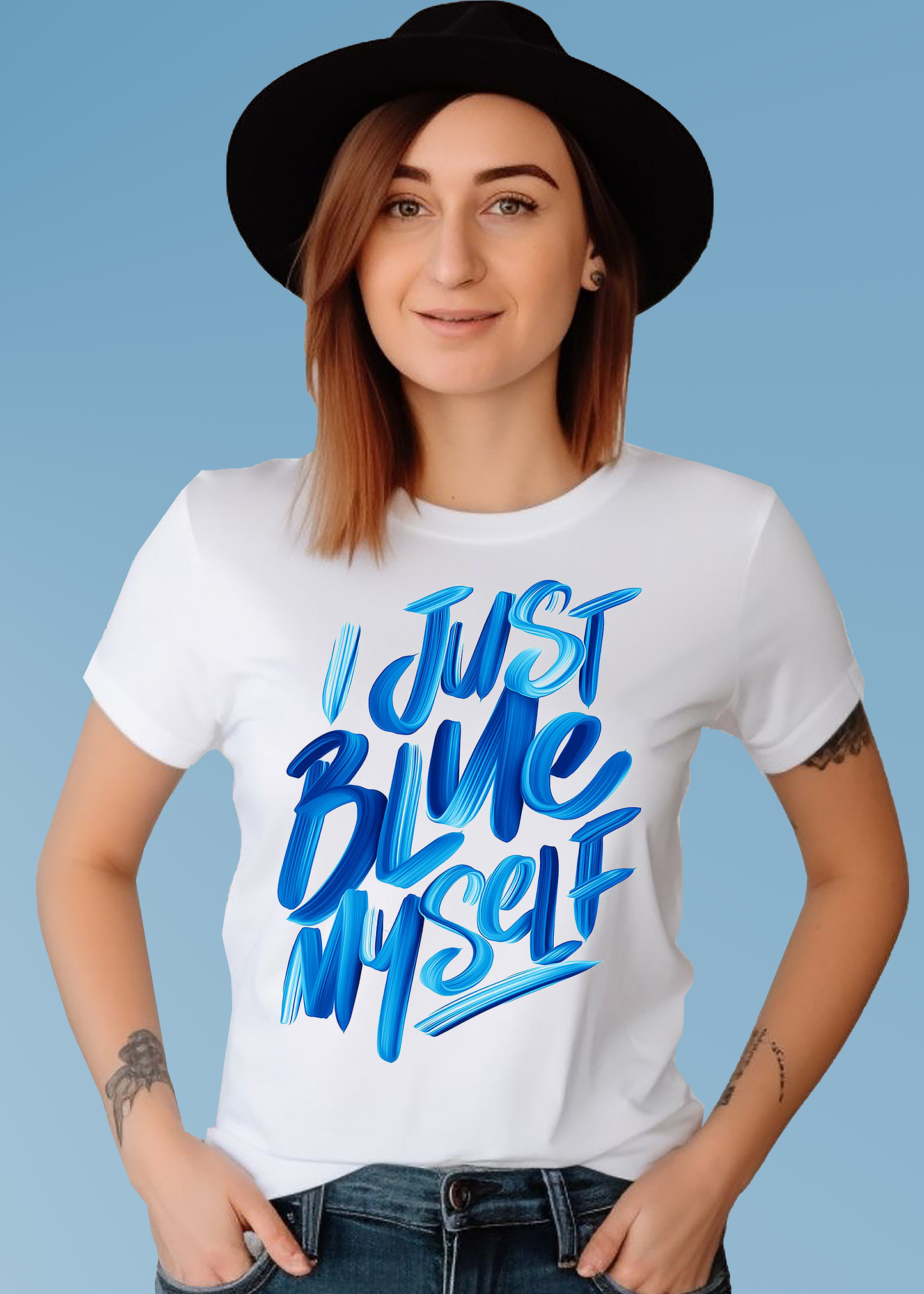 VLAM Womens Blue Myself Funny Slogan Tshirt