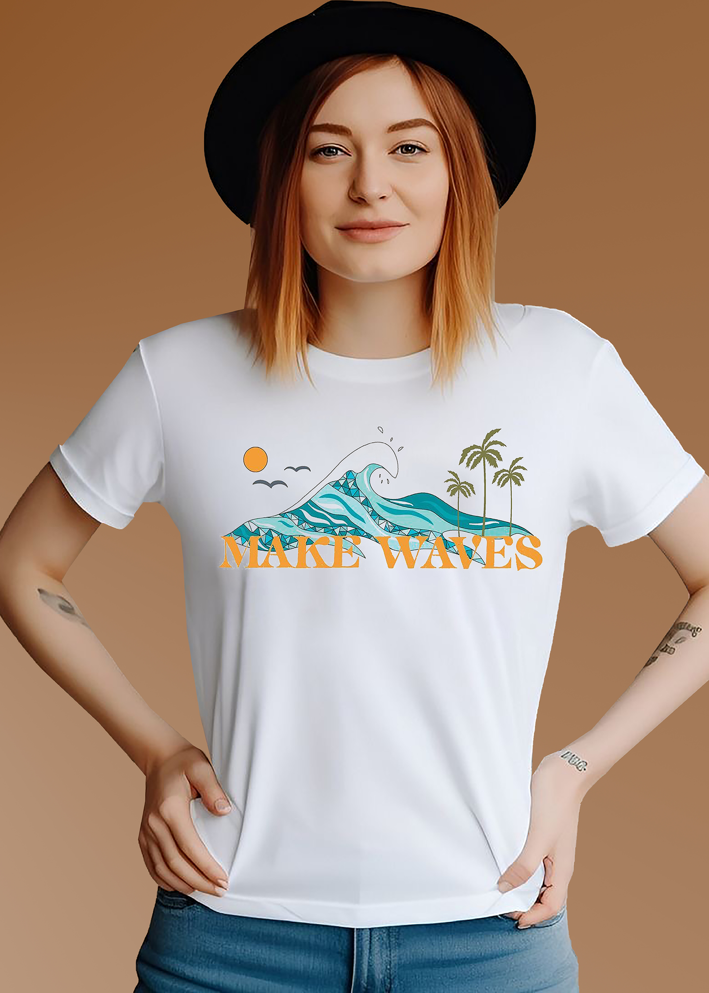 VLAM Trendy Make Waves Beach Graphic Women Tshirt
