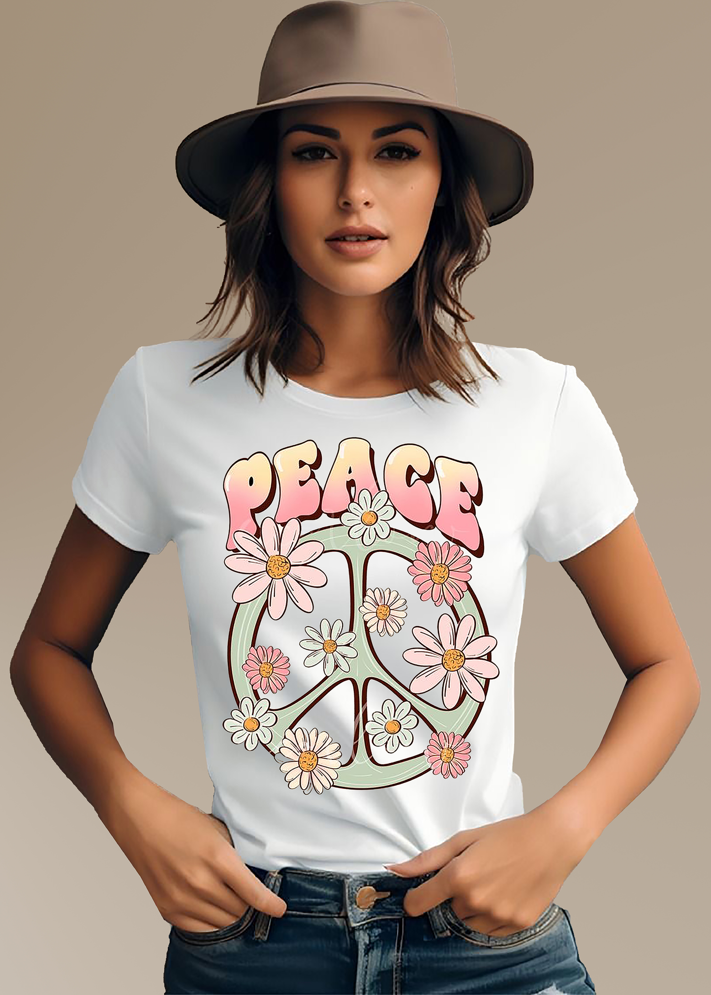 VLAM Womens Floral Peace Symbol Tshirt