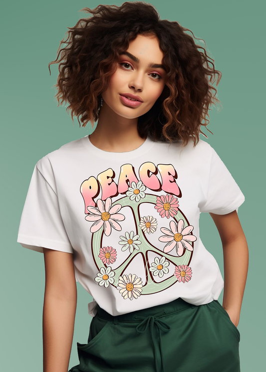 VLAM Womens Floral Peace Symbol Tshirt