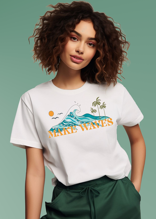 VLAM Trendy Make Waves Beach Graphic Women Tshirt
