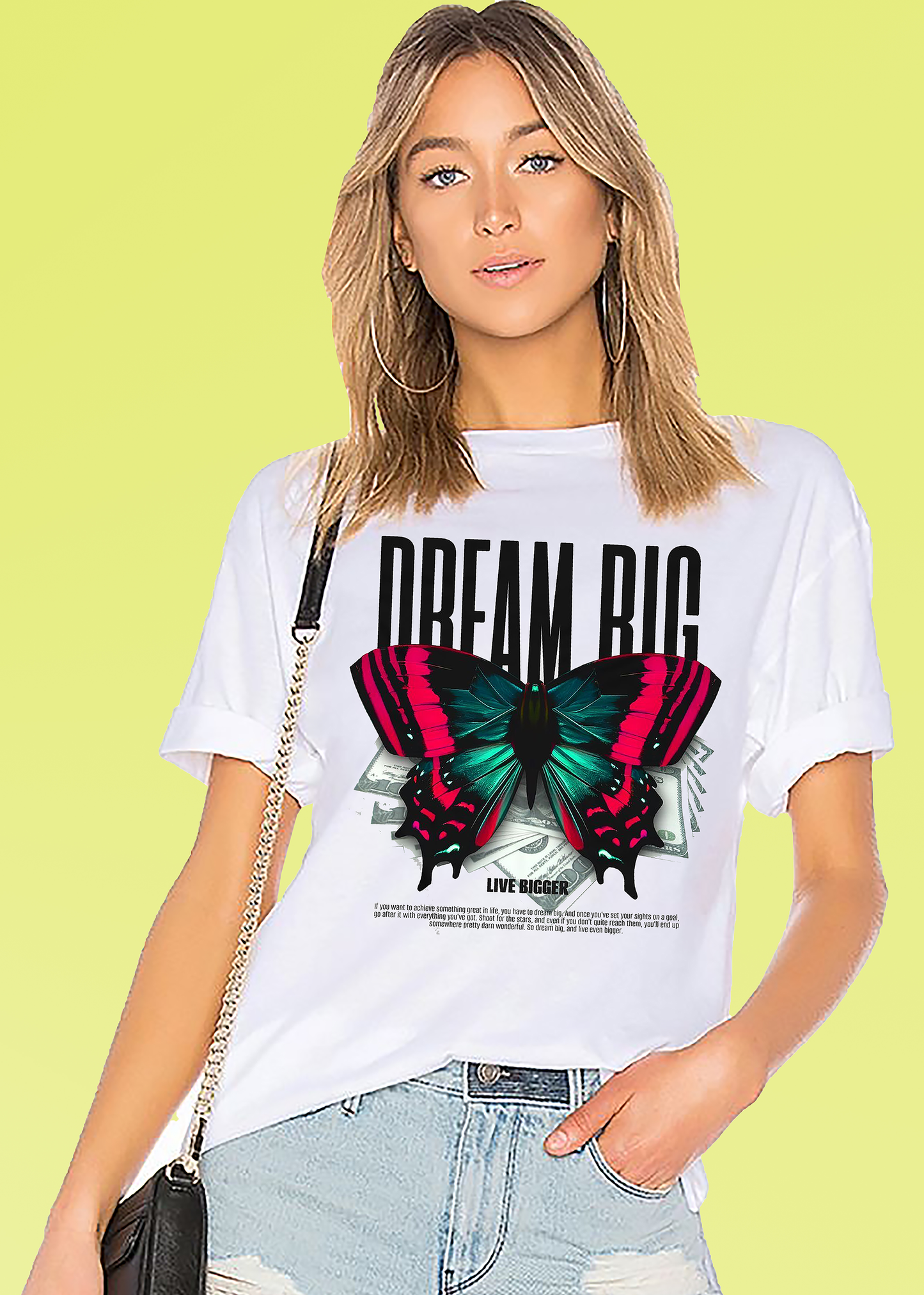 VLAM Dream Big Butterfly Print Womens Tshirt