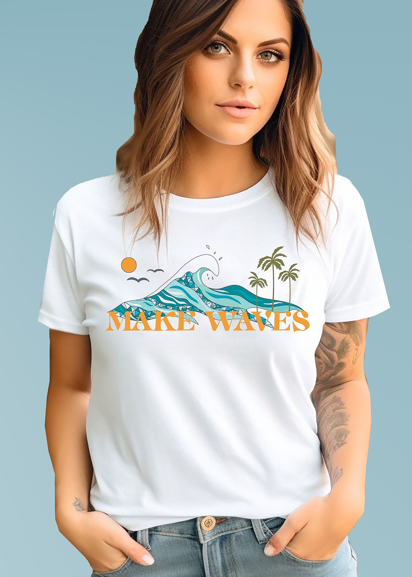 VLAM Trendy Make Waves Beach Graphic Women Tshirt