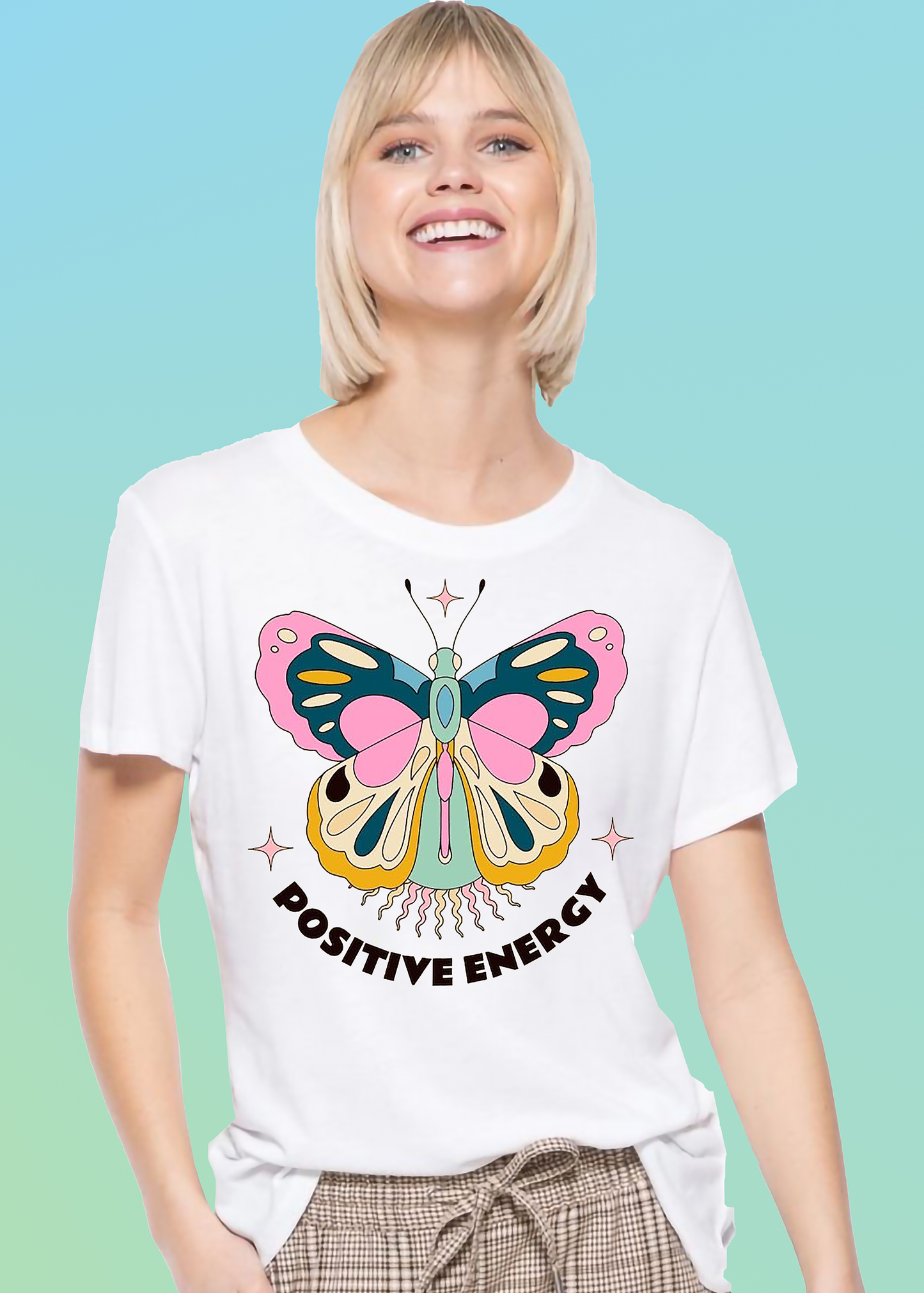 VLAM Graphic Positive Energy Butterfly Women Tshirt