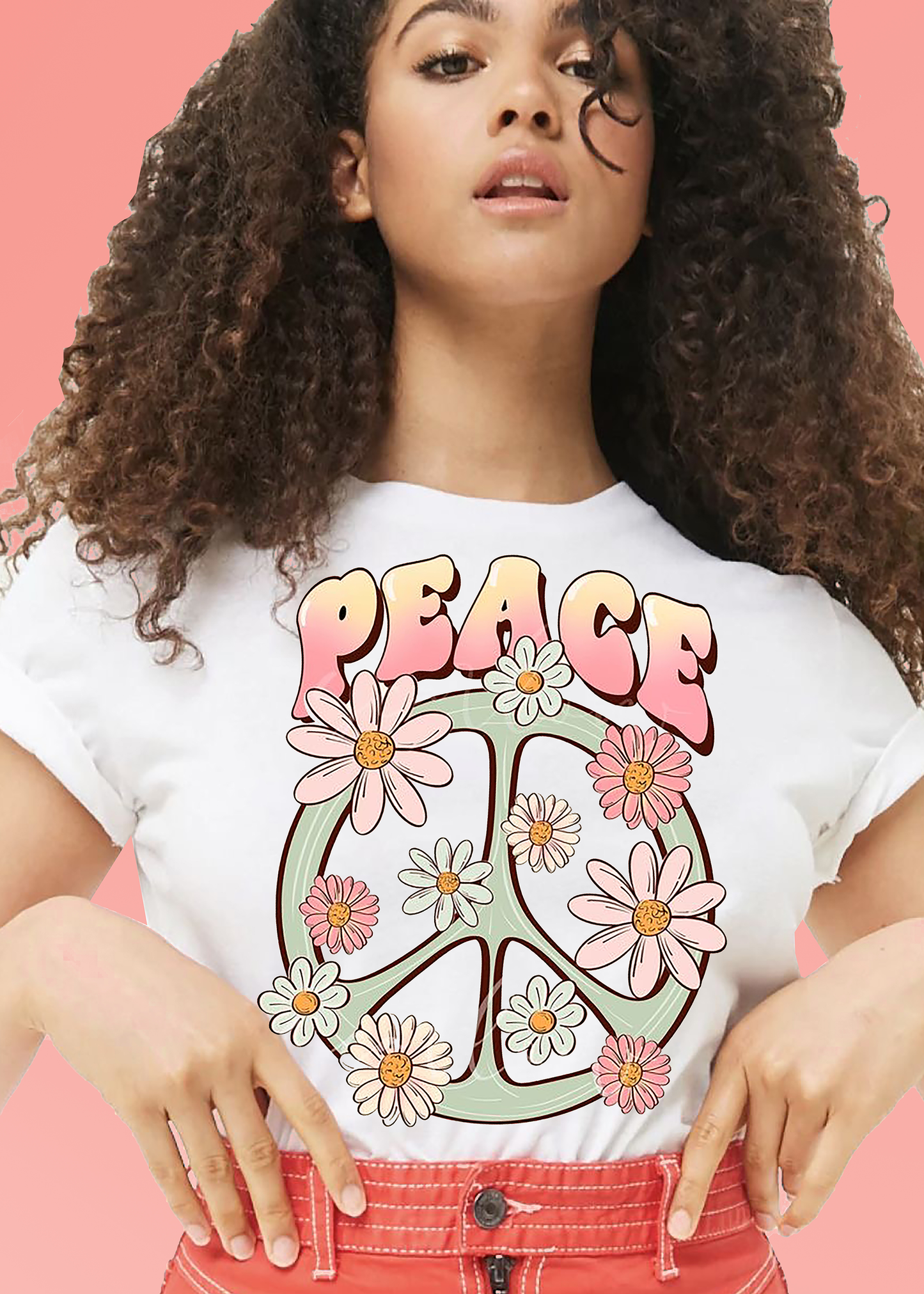 VLAM Womens Floral Peace Symbol Tshirt