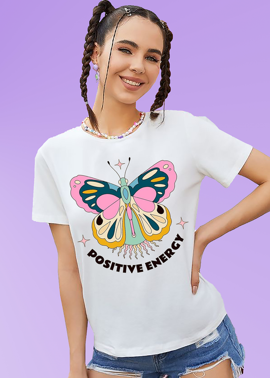 VLAM Graphic Positive Energy Butterfly Women Tshirt