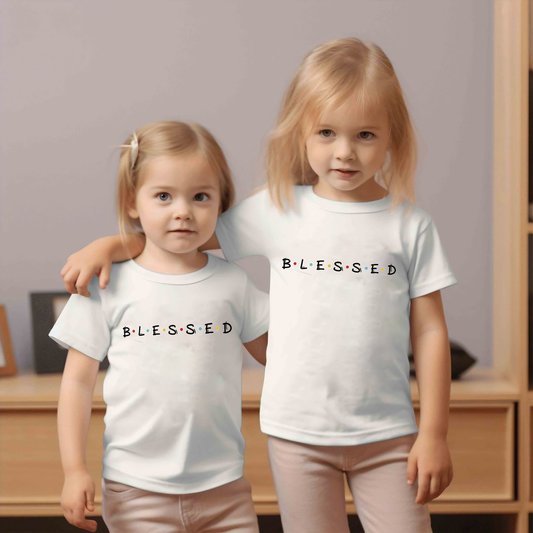 VLAM Blessed Minimal Print Kids Tshirt  (Pack of 2)