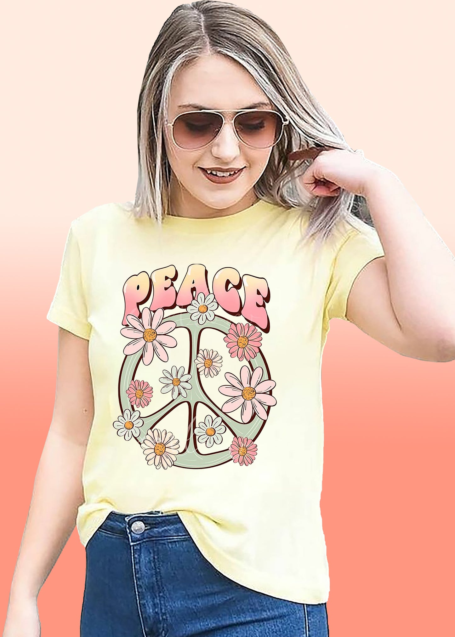 VLAM Womens Floral Peace Symbol Tshirt