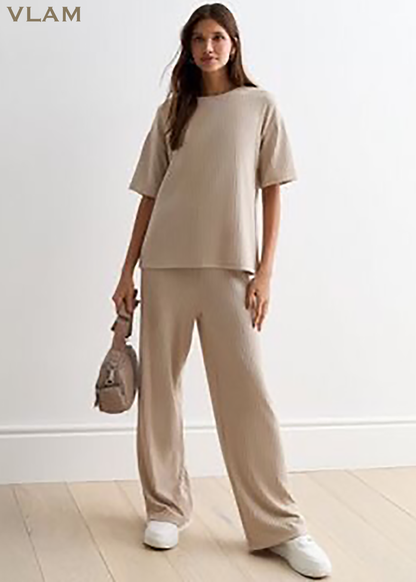 VLAM Unisex Regular Fit Solid Beige Co ord Set