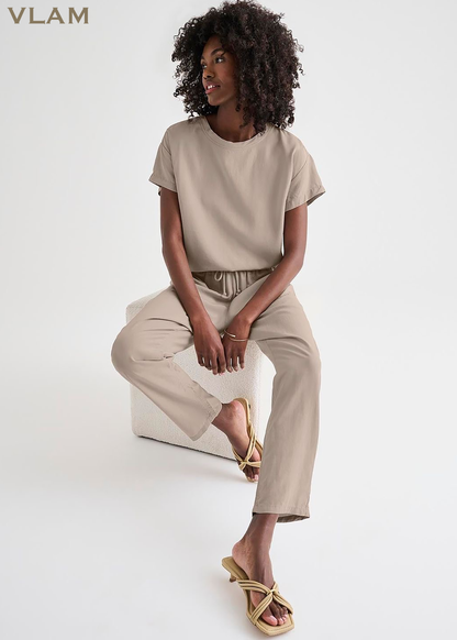 VLAM Unisex Regular Fit Solid Beige Co ord Set