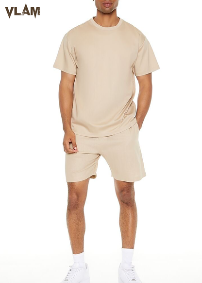 VLAM Unisex Regular Fit Solid Beige Co ord Set