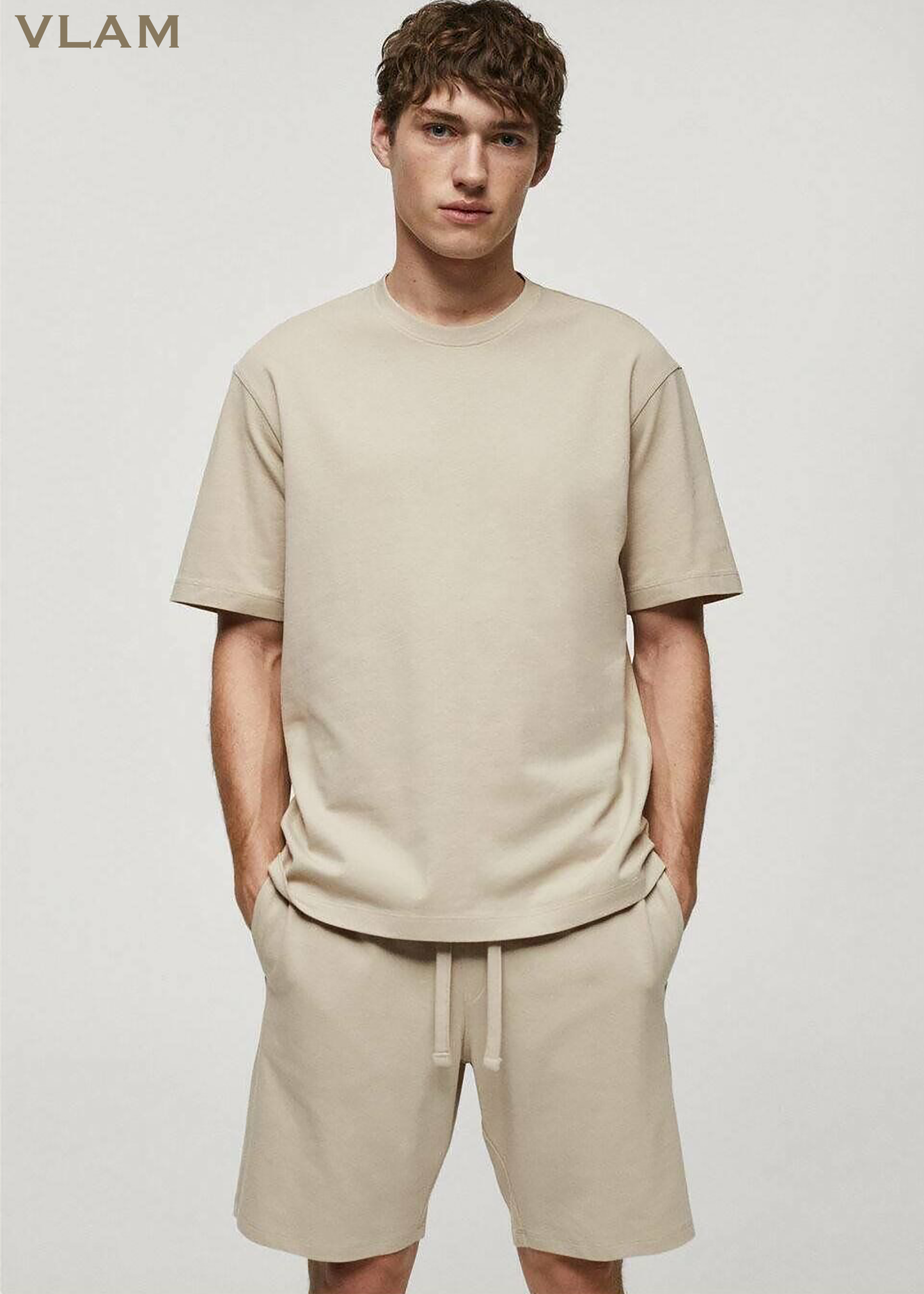 VLAM Solid Beige Unisex Shorts