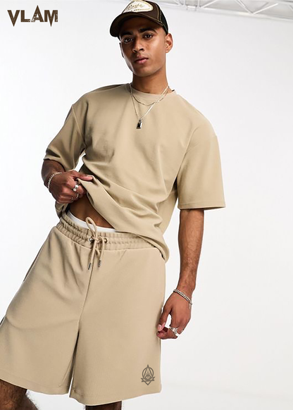 VLAM Unisex Regular Fit Solid Beige Co ord Set