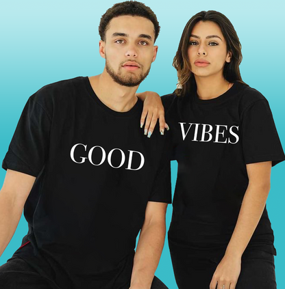 VLAM Good Vibes Black Couple Tshirt (Pack Of 2)