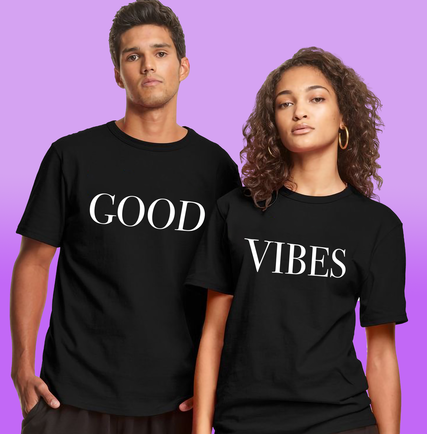 VLAM Good Vibes Black Couple Tshirt (Pack Of 2)