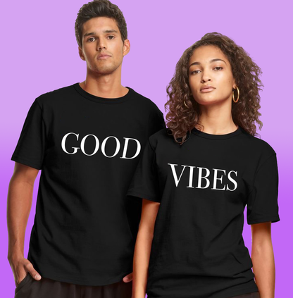 VLAM Good Vibes Black Couple Tshirt (Pack Of 2)