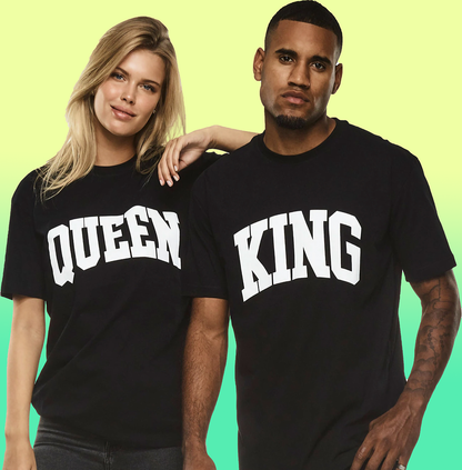 VLAM King and Queen Printed Couple Tshirt (Pack Of 2)