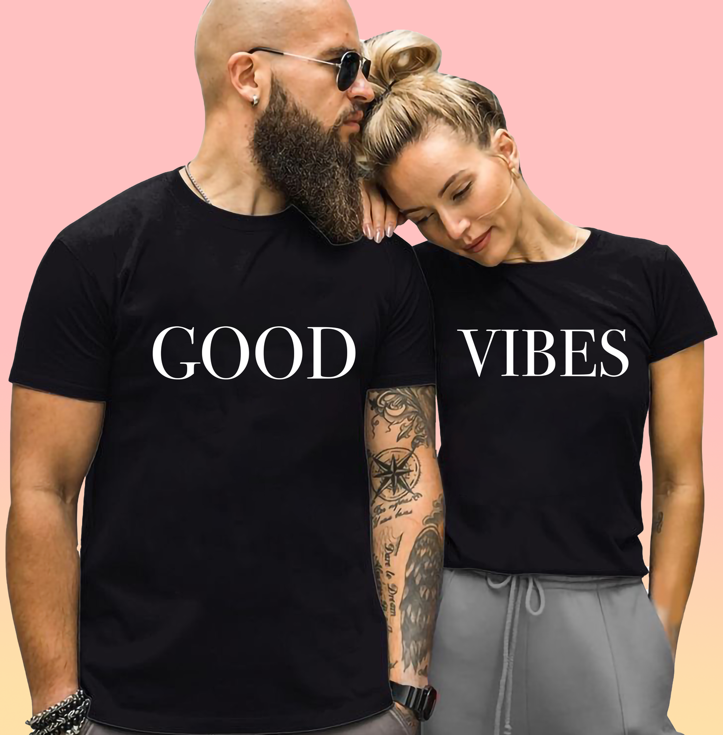 VLAM Good Vibes Black Couple Tshirt (Pack Of 2)