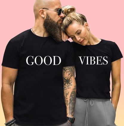 VLAM Good Vibes Black Couple Tshirt (Pack Of 2)