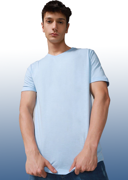 VLAM Sky Blue Regular Fit Solid Tshirt